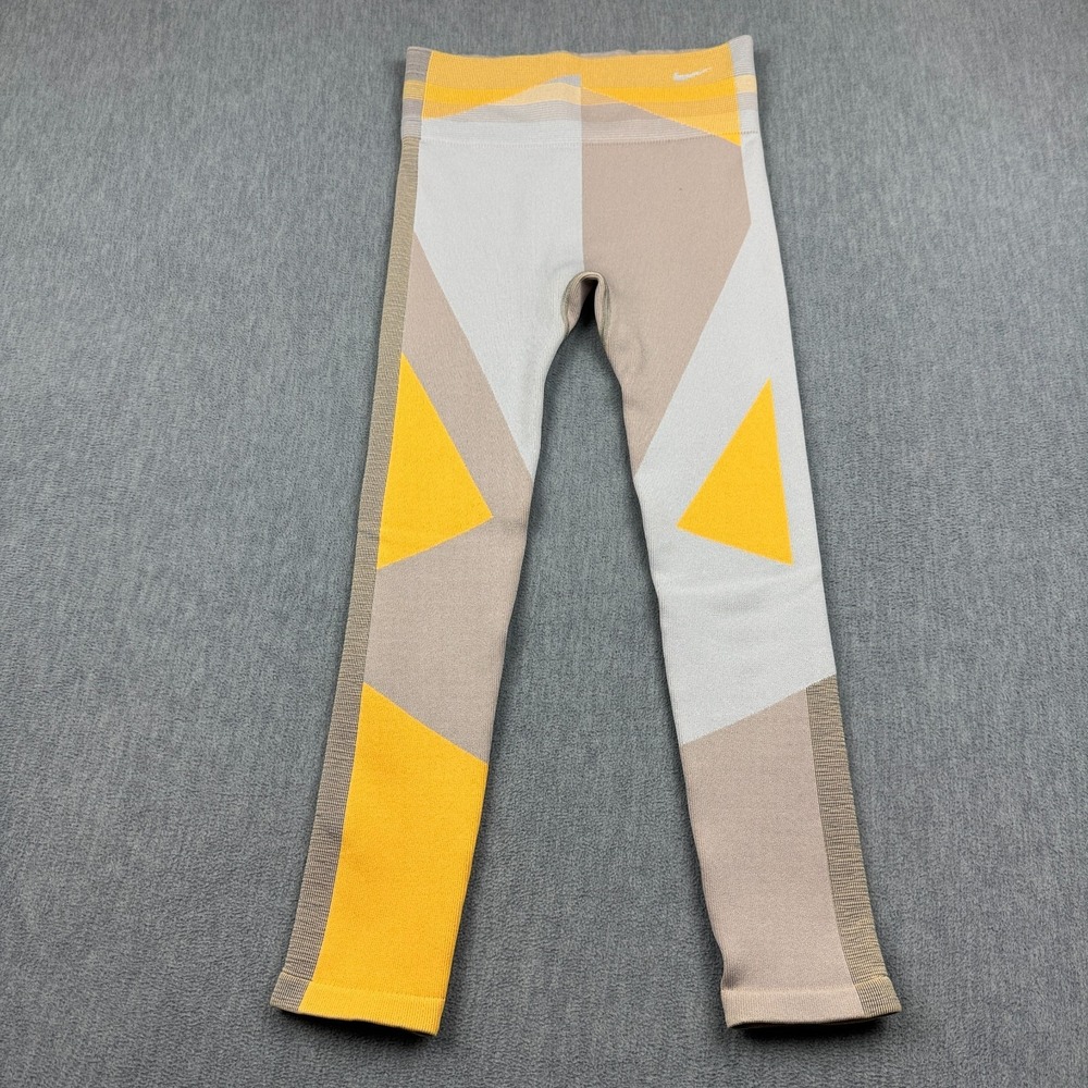 Nike Leggings Women Medium Yellow Gray‎ Dri-Fit Sculpt Lux Icon Clash 7/8 Tight